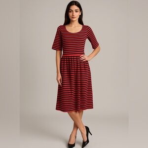 OLD NAVY ORANGE NAVY BLUE STRIPED FIT FLARE SHORT SLEEVE KNIT DRESS XL NWT